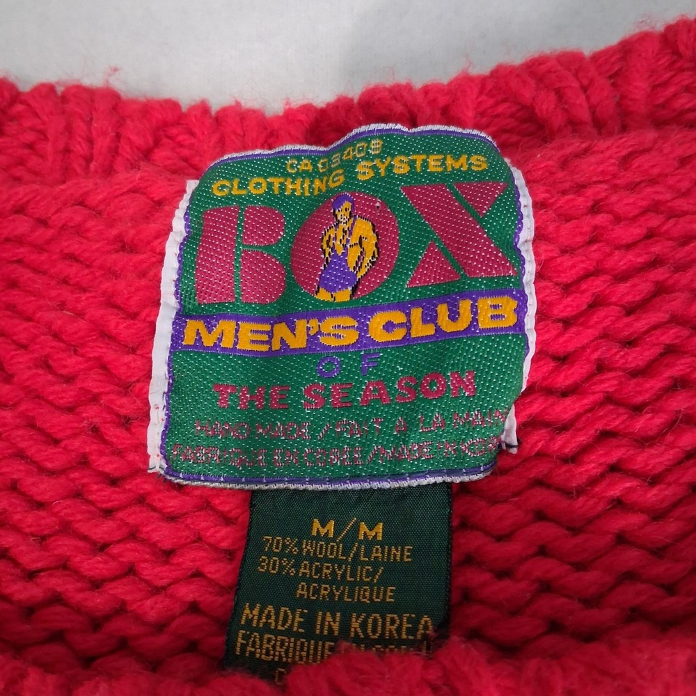 VTG Men's Club Chunky Hand Knit Red Aztec Fair Isle Wool Blend Sweater Medium - Picture 2 of 9